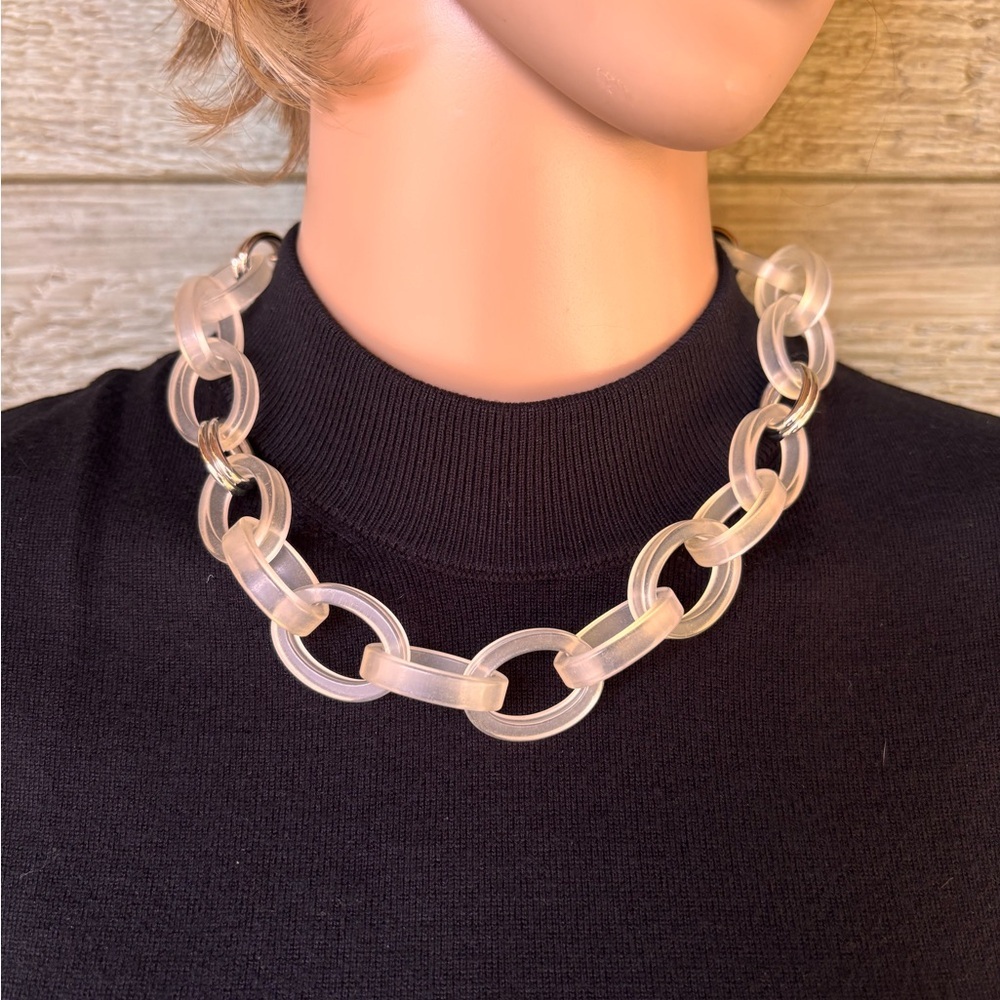 RJ Graziano Clear Frosted Chain Link Necklace.